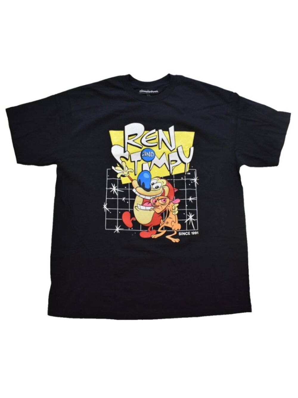 Nickelodeon Ren & Stimpy Since 1991 Mens Funny Cartoon Print Black Shirt New XL